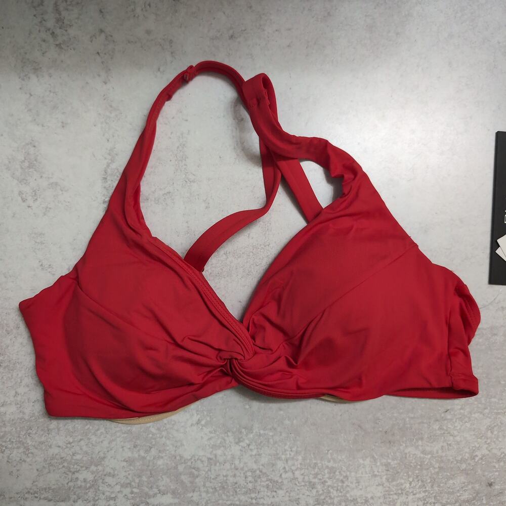 La Blanca Cherry Red Island Goddess Underwire Twist Front Bra Top Size 12 New